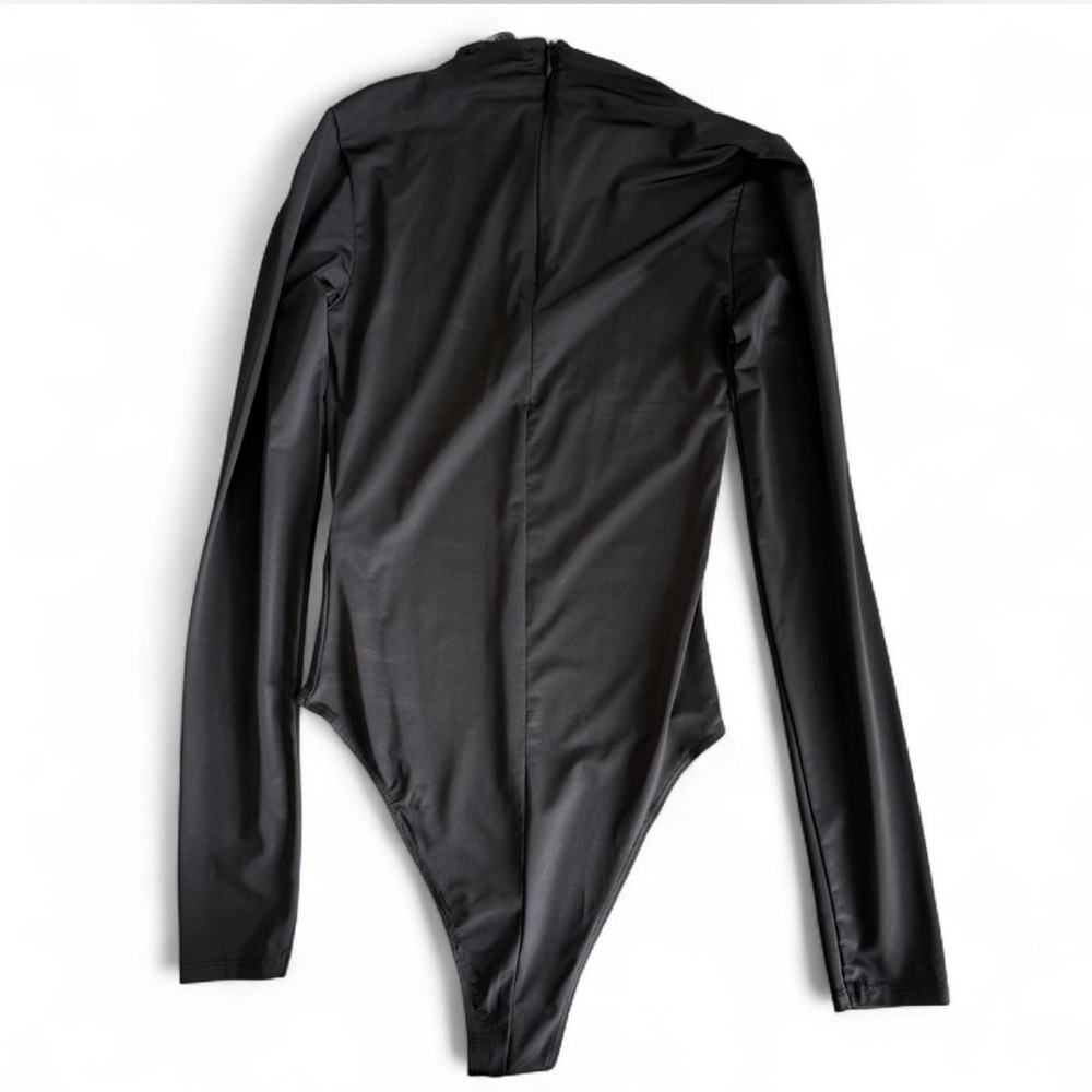 Zara Black Silky High Neck Long Sleeve Bodysuit - Size S - Picture 2 of 5